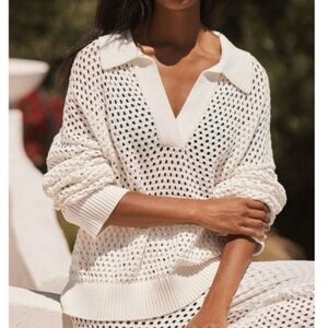 Aerie Open Knit Polo Sweater Size L